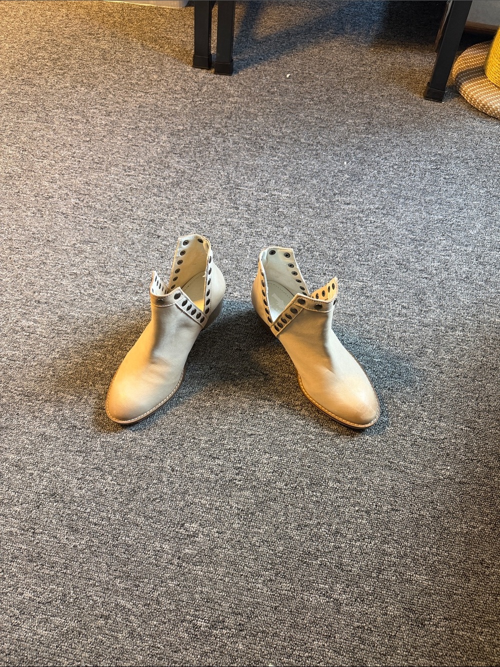 Vintage Beige Ankle Booties with Eyelet Trim NEW